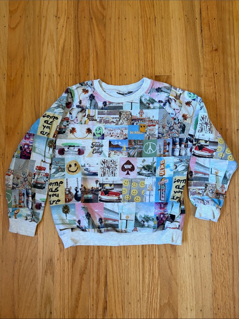 Rock Your Baby Multicolor Patchwork Graphic Crew Sweater